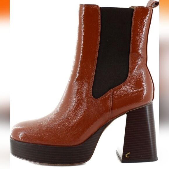 BRAND NEW CIRCUS BY SAM EDELMAN WOMEN'S BROWN  PATENT BLOCK HEEL ANKLE B… G1 - Picture 1 of 15